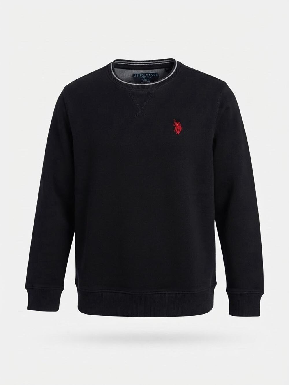 U.S. Polo Assn. Boys XXL 18 Black Crewneck Sweatshirt Red Logo Ribbed V-Insert